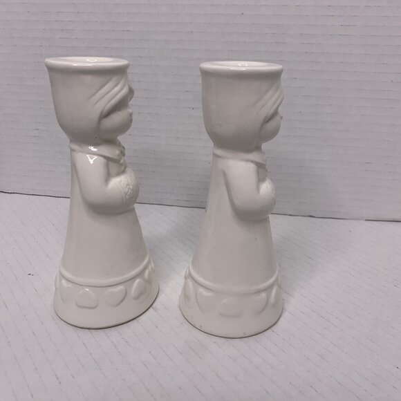 Rare-MCM Vintage white ceramic Japanese Choir girl taper candle holder(set of 2) - Picture 4 of 13